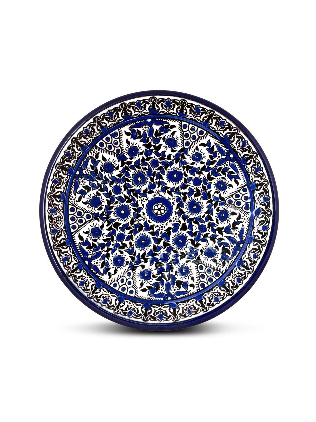 Blue and White Floral Plate - Circles. Armenian Ceramic